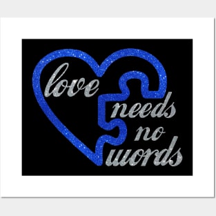 Love Needs No Words Autism Awareness Heart Puzzle Posters and Art